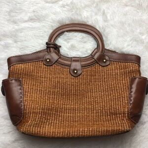 FOSSIL - Brown Leather & Woven Bag. EUC.